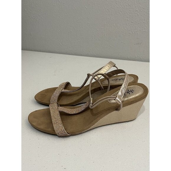 Style And Company Mulan Gold Wedge Sandals Women 9.5 Embellished - Picture 2 of 7